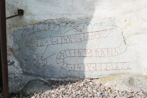 Runic inscriptions on church wall